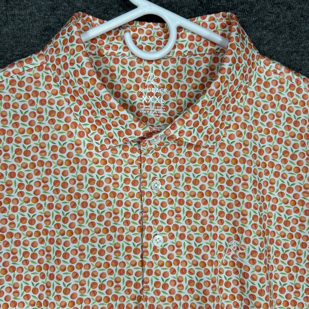 Rhoback Golf Polo Shirt Mens 3XL Peaches Print The Absolute Peach Performance